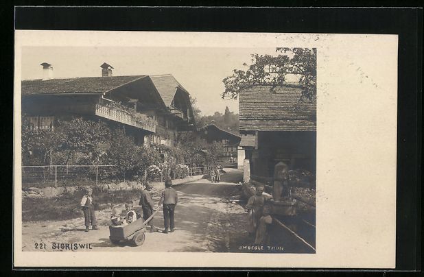 Cartoline postali: AK Sigriswil, Strassenpartie mit Kindern – Usato da Berlin venduto da bartko-reher