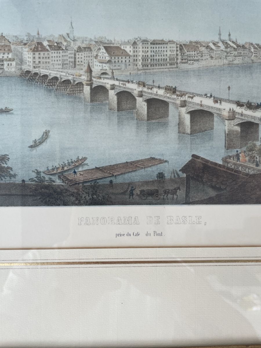 Grafica & Litografie: Lithographie Basel - Mittlere Brücke 1860 – Usato da Basel venduto da Design-und-Allerlei 3