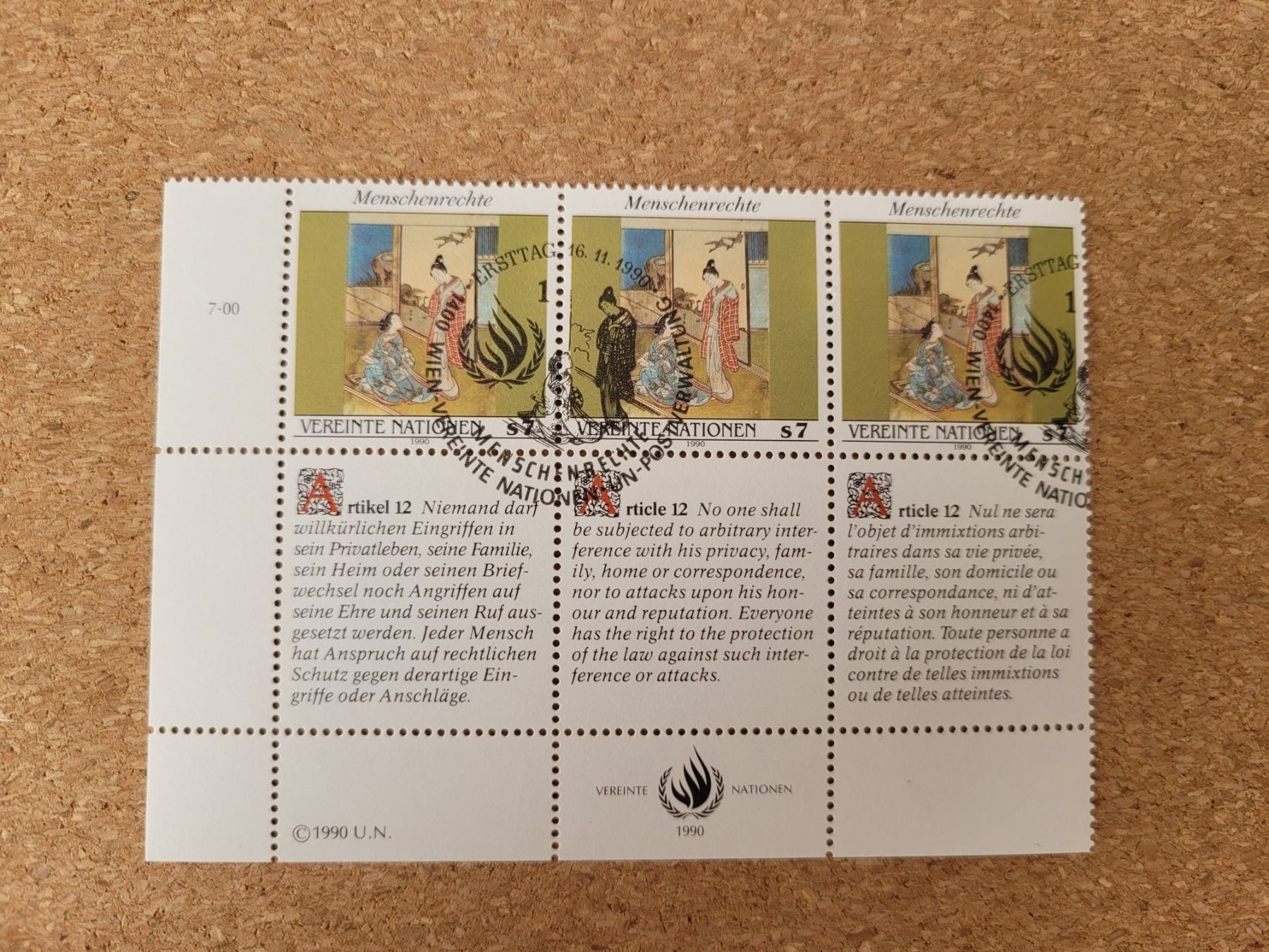 Alle Briefmarken: Menschenrechte 1990 – Gebraucht aus Inwil von Flower2325