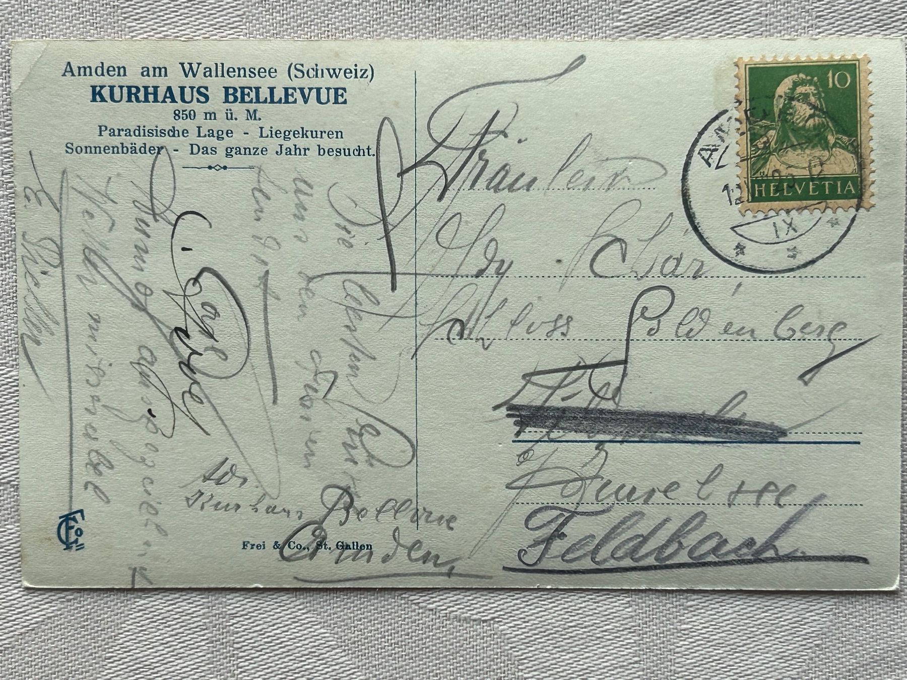 Cartes postales: SG Amden am Wallensee, Kurhaus Bellevue, 1925 – D'occasion à Gächliwil par H-PL 1
