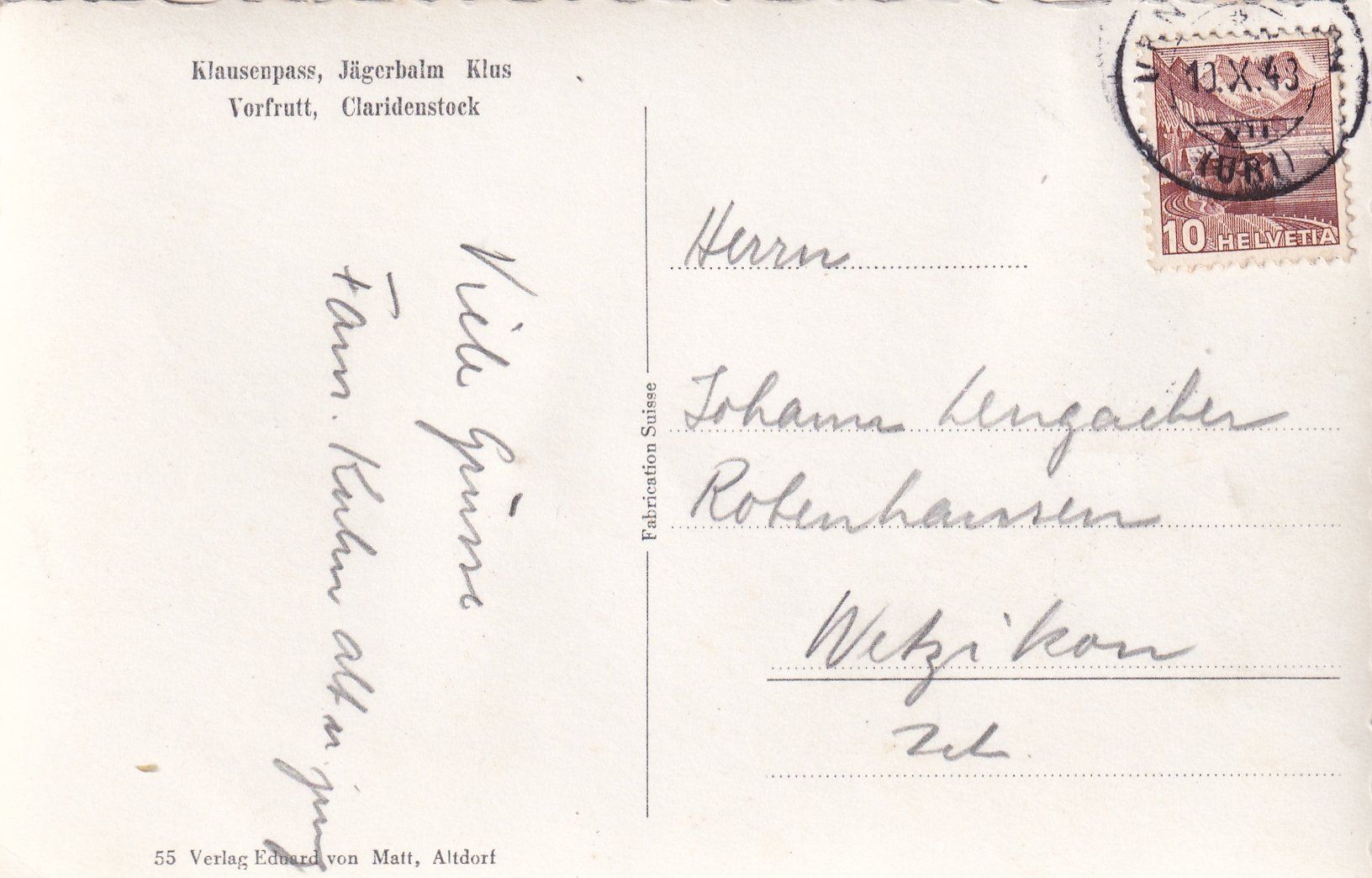 Cartoline postali: Klausenstrasse mit Claridenstock /aw – Usato da Hombrechtikon venduto da Rudolf07 1