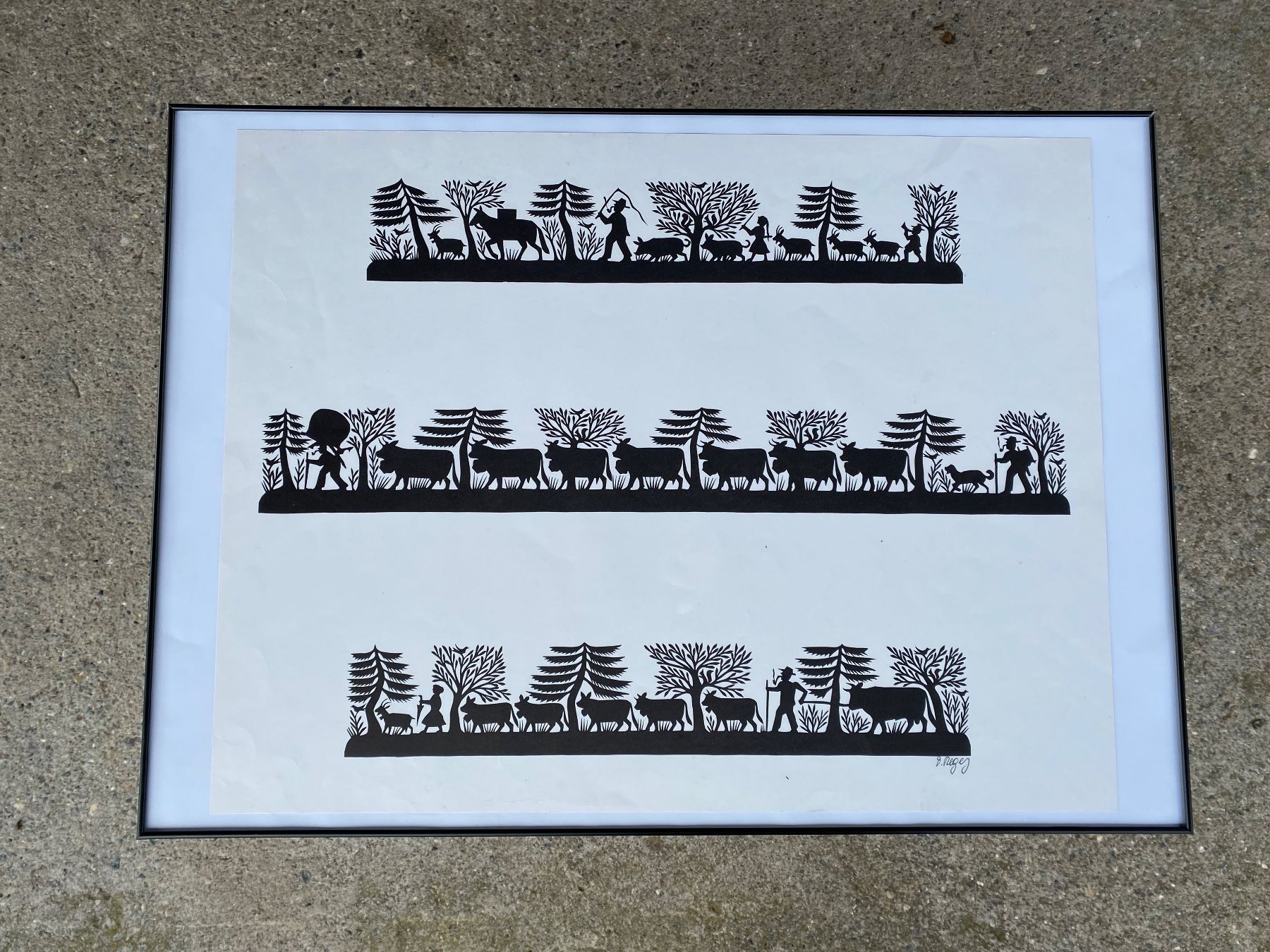 Campanacci mucche: schöne Scherenschnitt Lithographie von David Regez – Usato da Feldbach venduto da Fea1