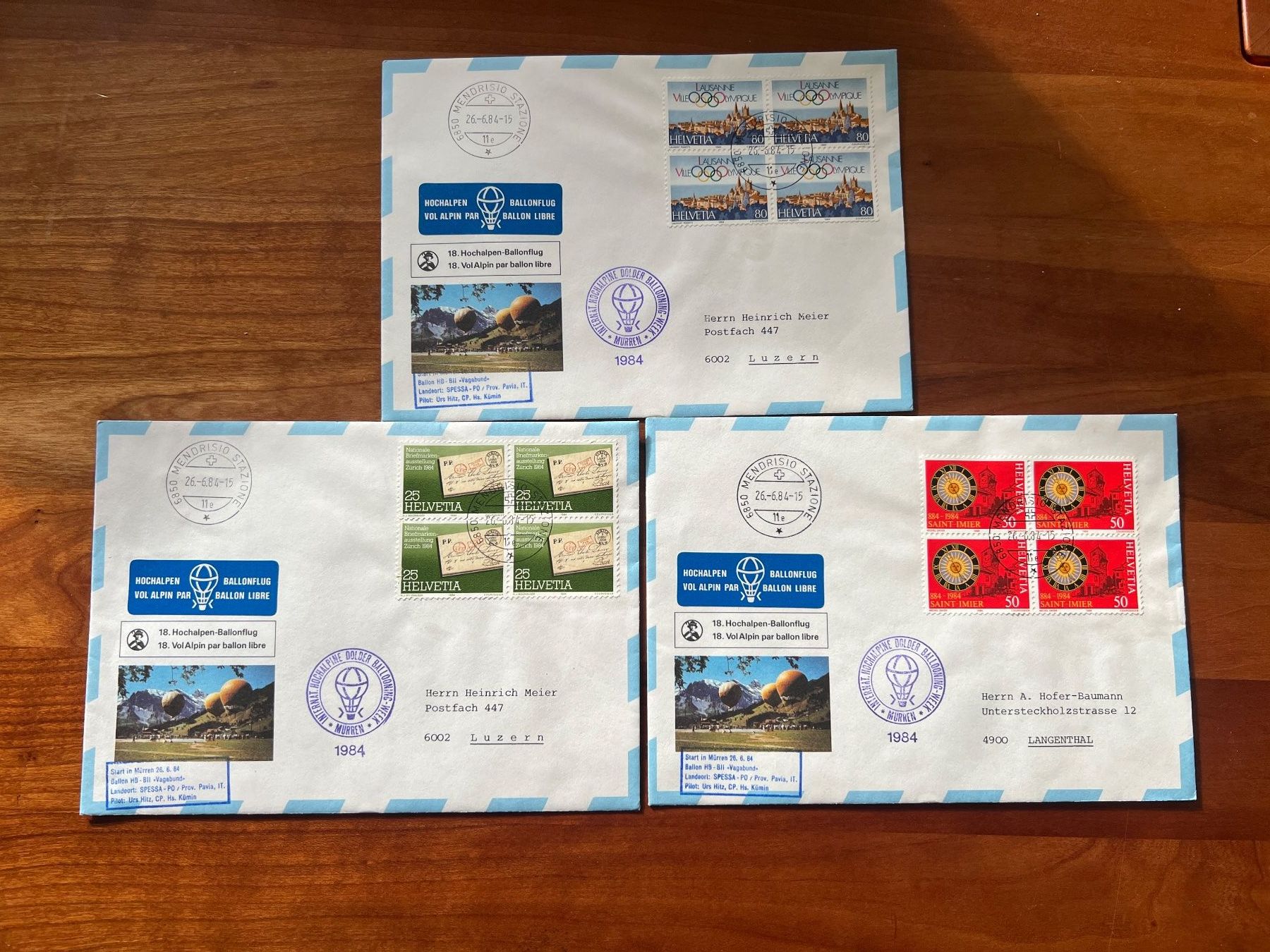 Alle Briefmarken: BallonPost 1984 3 Briefe    (V569) – Gebraucht aus Hinwil von Sidi4