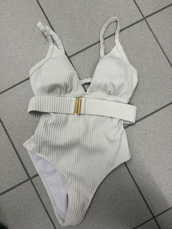 Sommer-Badeanzug mit Gürtel, Gr. M, Weiss, guter Zustand
