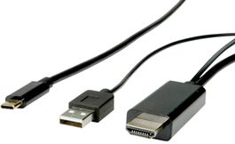 ROLINE Adapterkabel USB Typ-C_zu_HDMI+USB-A ST/ST 2m schwarz