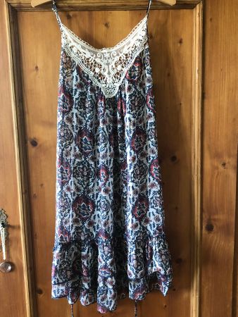 Pepe Jeans Kleid floral xs s 34 Viskose Spitze blau Boho NEU