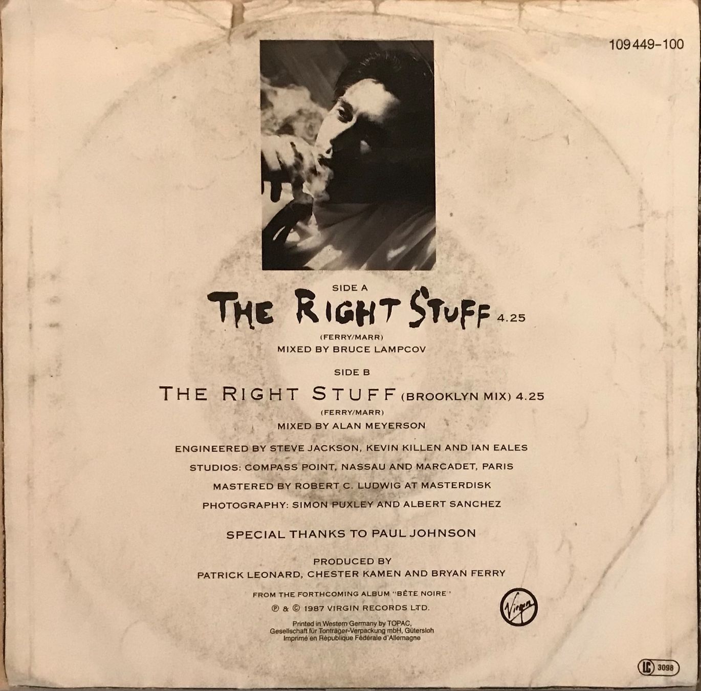 Dischi in vinile: BRYAN FERRY - THE RIGHT STUFF – Usato da Bussigny venduto da vinyl-pas-cher 1