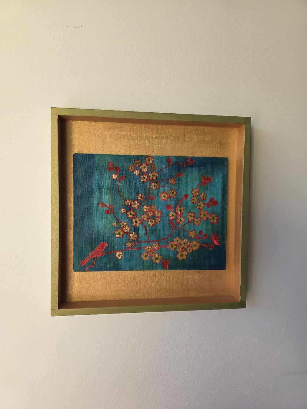 Lavagne: Tableau vert/doré d'oiseaux et de fleurs, parfait décor! – Nuovo (secondo la descrizione) da Schlieren venduto da Hope_2026 1