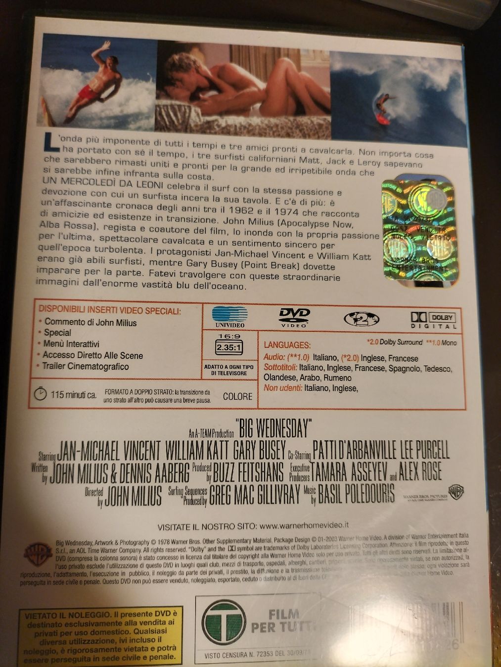 Tutti i DVDs: Dvd Un mercoledì da leoni – Usato da Penthalaz venduto da fed_5ypc 1