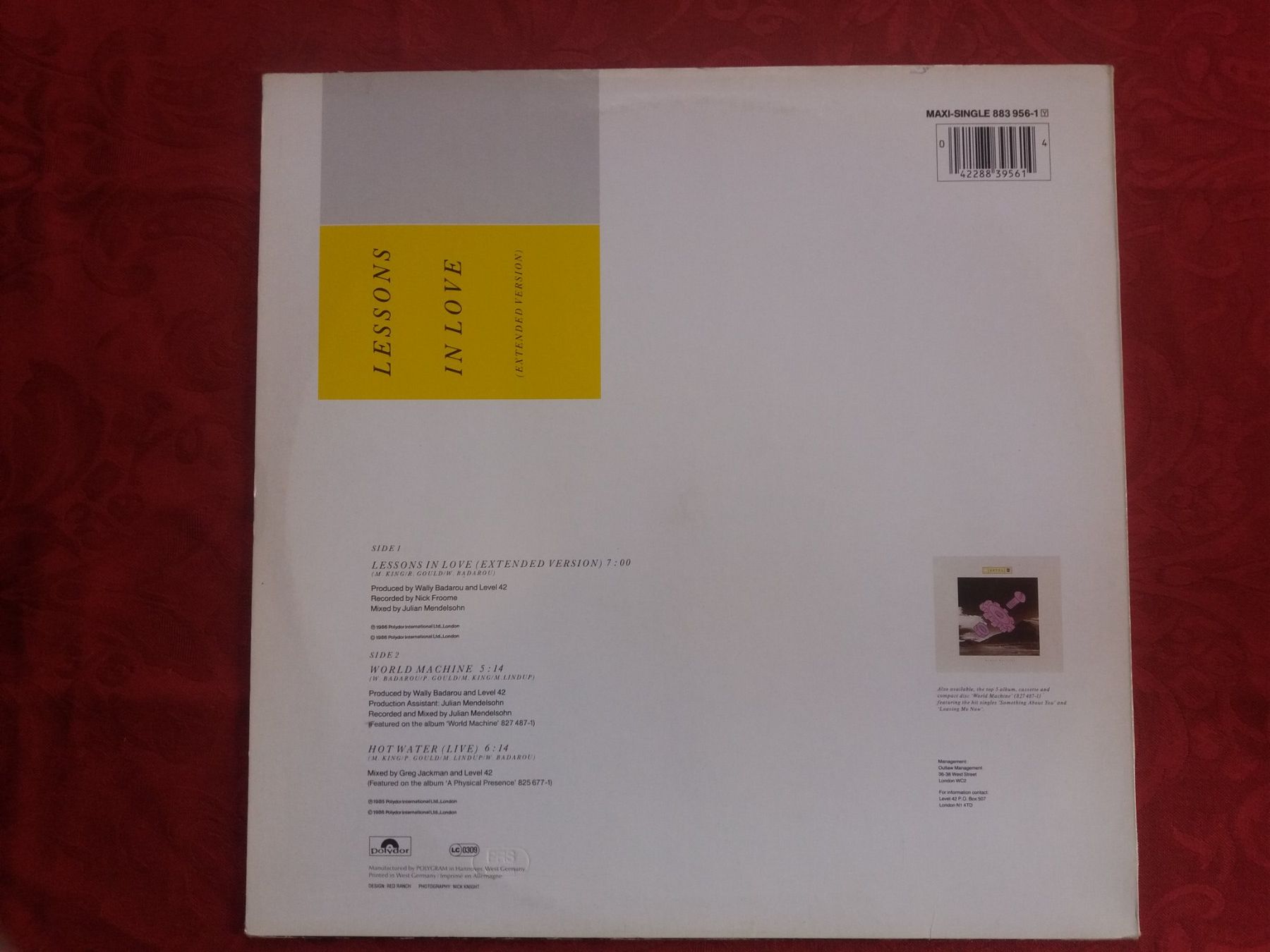 Dischi in vinile: Level 42 - Lessons In Love - Maxi Single Vinyle 45t – Usato da Meyrin venduto da toutatis 1