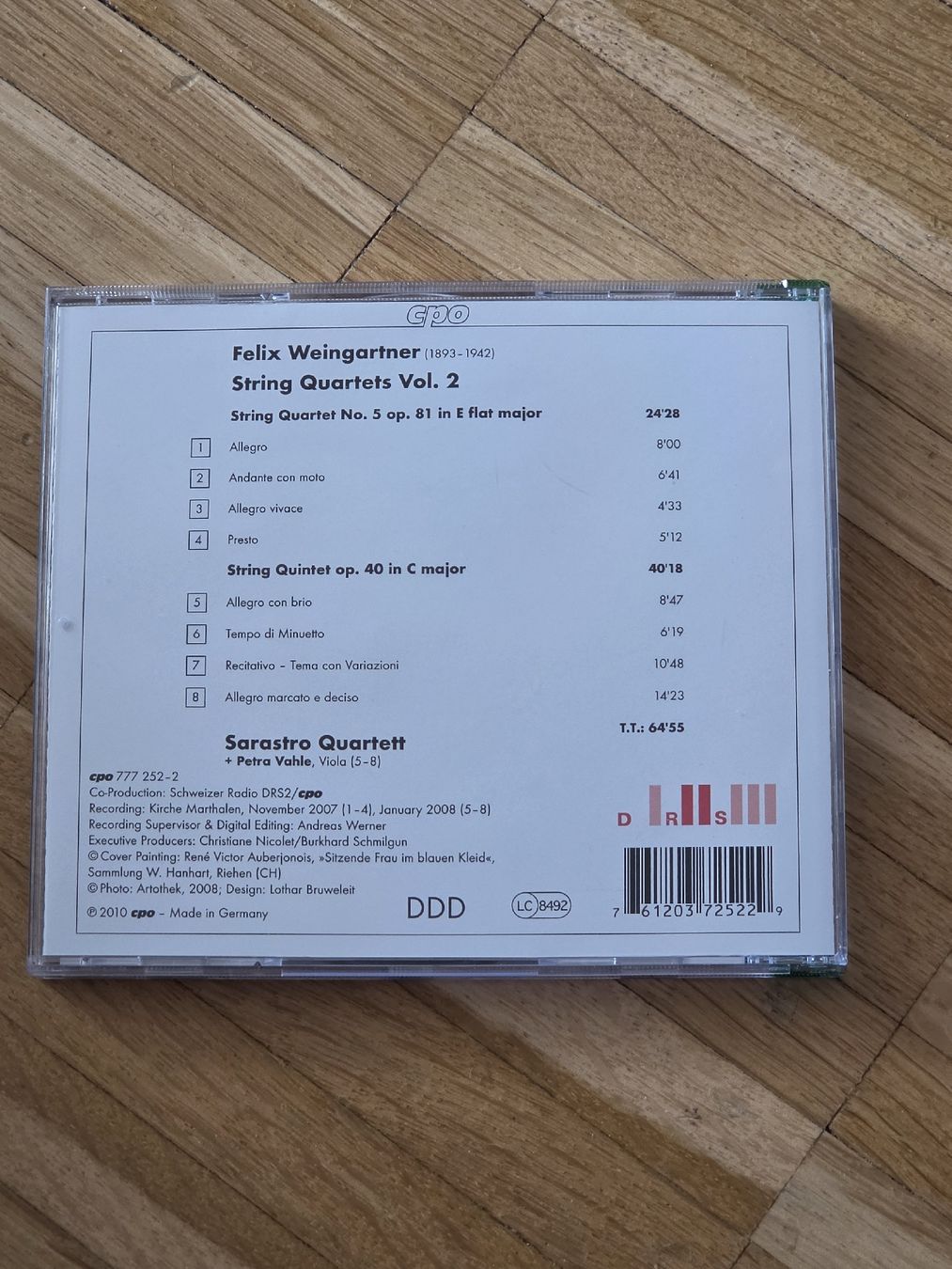 CD: CD: Felix Weingartner: Streichquartette Vol.2 Sarastro Quart – Usato da Aesch BL venduto da immon 1