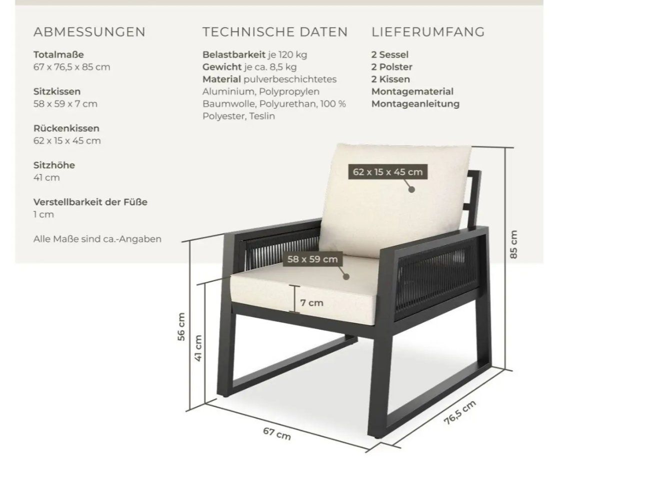 Poltrone: Garten-Lounge Set Captive 2 Sessel Hocker – Nuovo (secondo la descrizione) da Steinhausen venduto da Retourenprofis 2