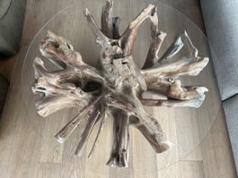 Wurzeltisch Teakholz mit Glasplatte lounge oder outdoor