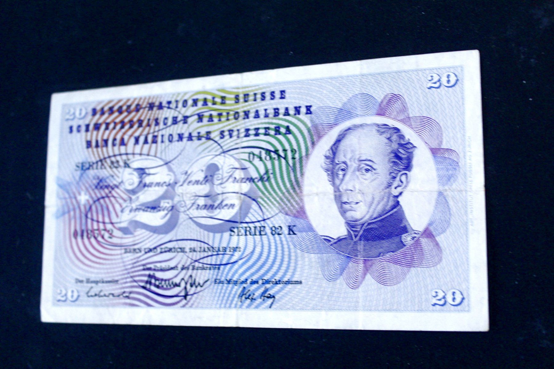 Banconote: Schweizerische Nationalbank, 1972, CHF 20.00, Dufour/Distel – Usato da Bern venduto da Vitaneuf 2