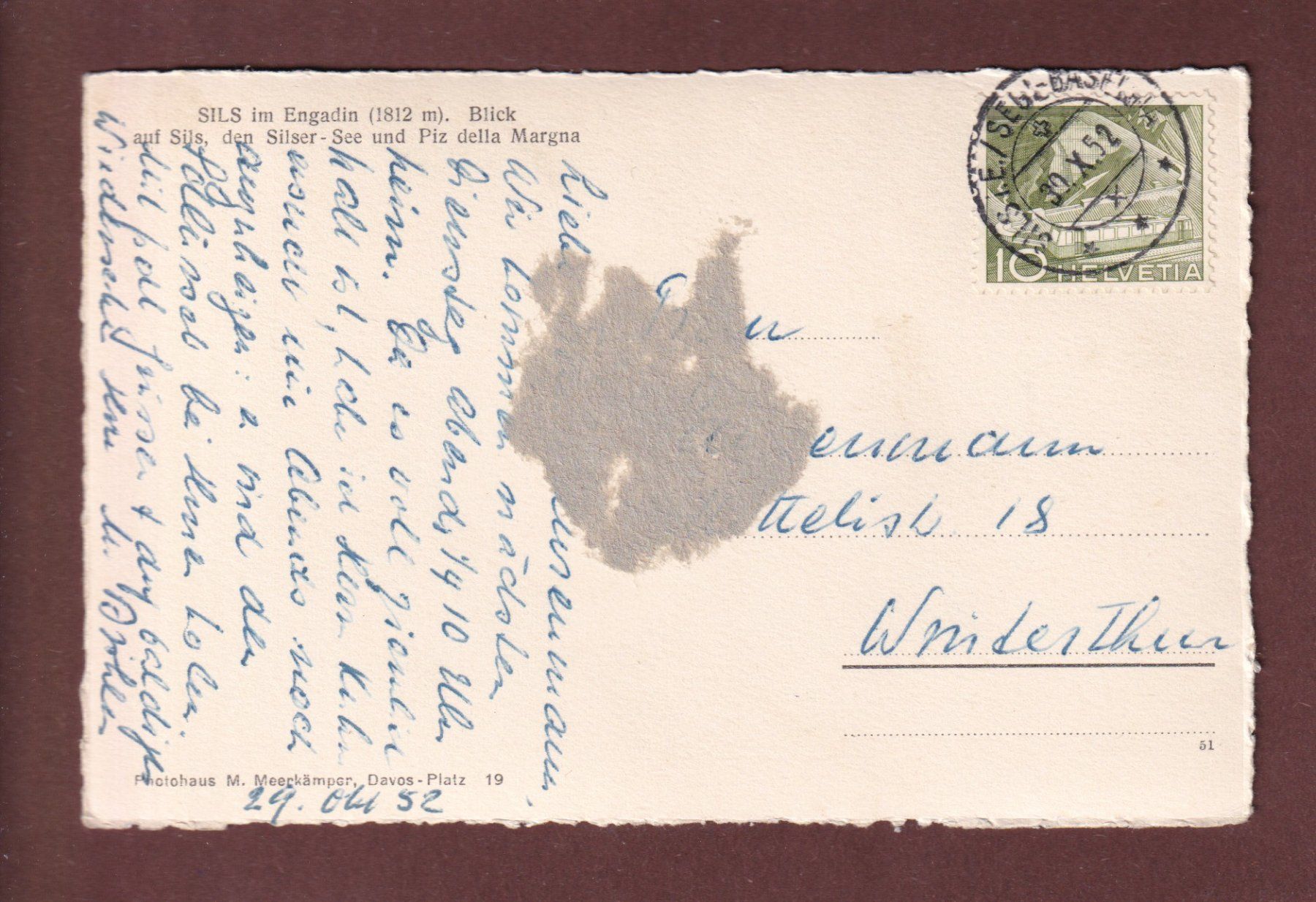 Ansichtskarten: SILS - Blick auf Silser-See - 1952 – Gebraucht aus Pully von nicecards-shop 1
