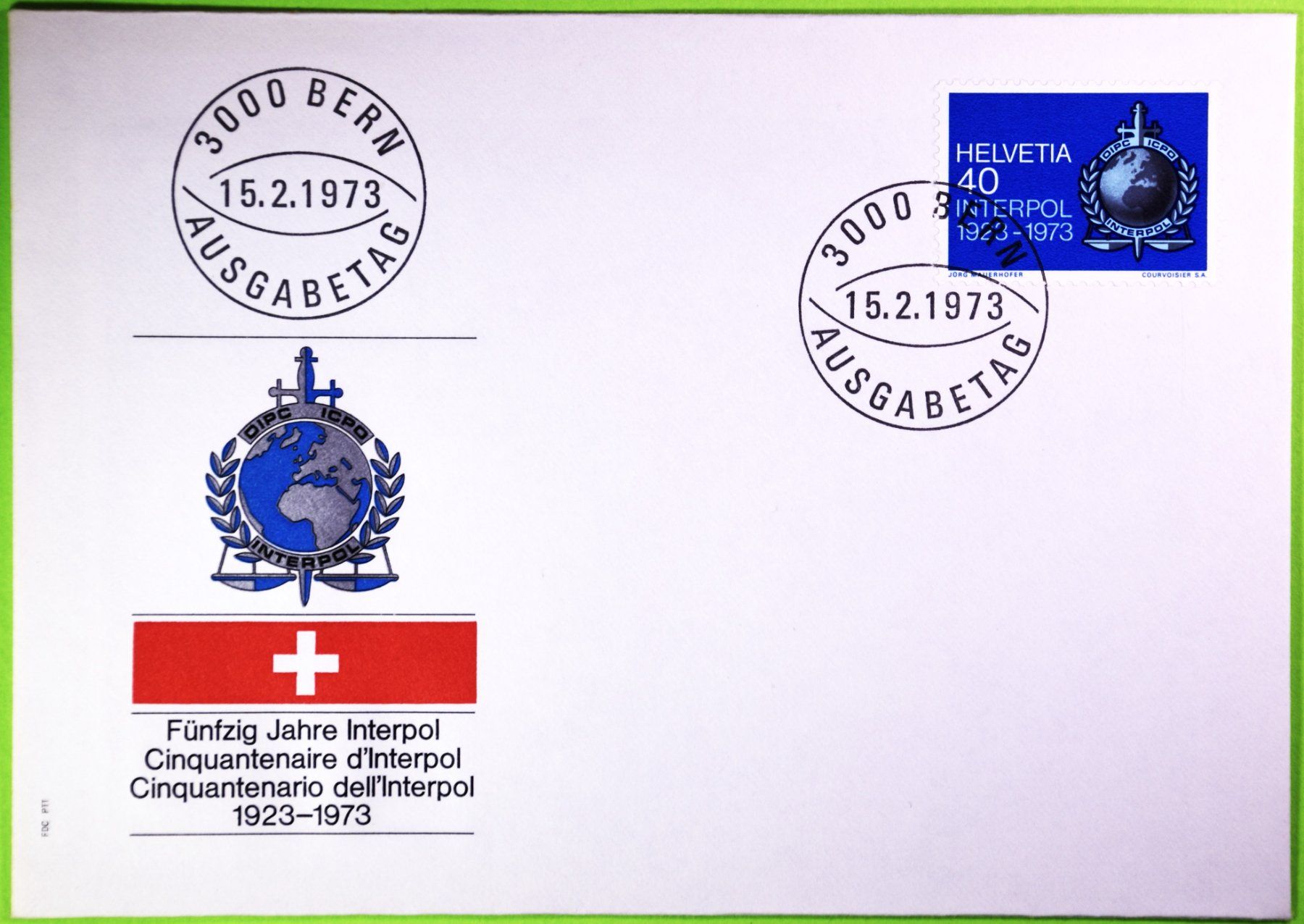 Tutti i francobolli: 1973 / ERSTTAGSUMSCHLAG / SONDERPOSTMARKEN / INTERPOL – Usato da Luzern venduto da piro12