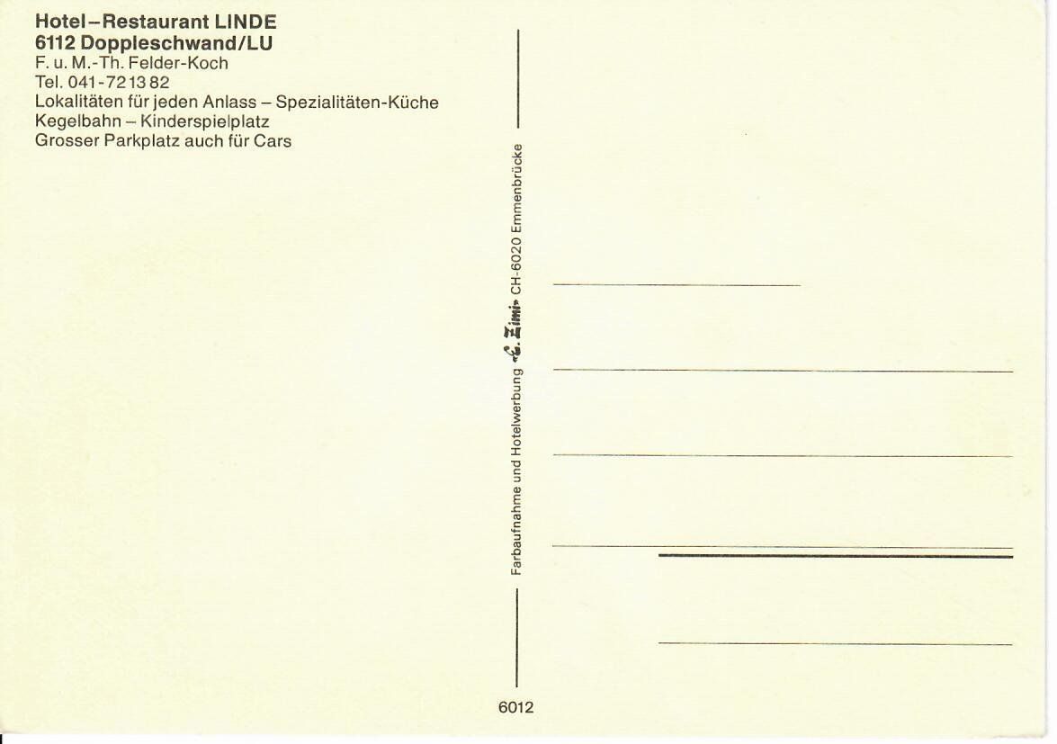Cartoline postali: Hotel Restaurant Linde - Doppleschwand – Usato da Hochdorf venduto da Ziegel-16 1