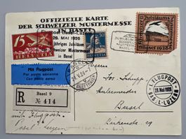 1926 Mustermesse Basel Flugpost Karte mit Vignette def.