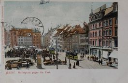 BASEL - Marktplatz gegen die Post - Trams - 1904