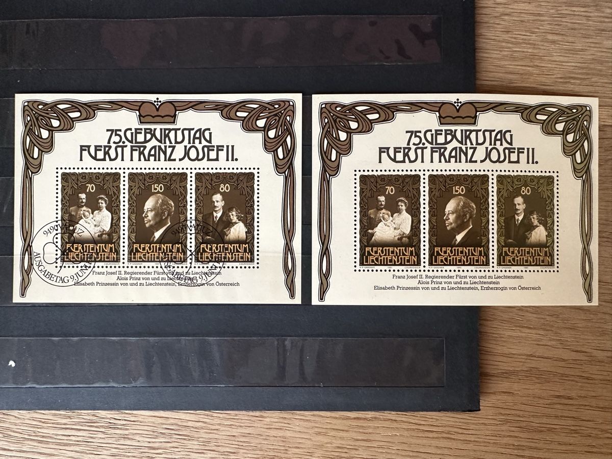 Tutti i francobolli: Liechtenstein - 1981 + 1985 Blocks  mit ET Stempel  + postfr – Usato da Schmitten / FR venduto da Samsara169 2