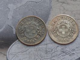 2 x 20 cts 1859 B - (Bi) billon