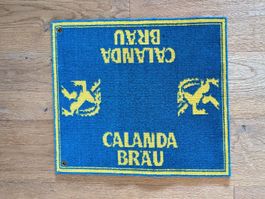 Calanda Bräu Jassteppich blau gelb bedruckt guter Zustand