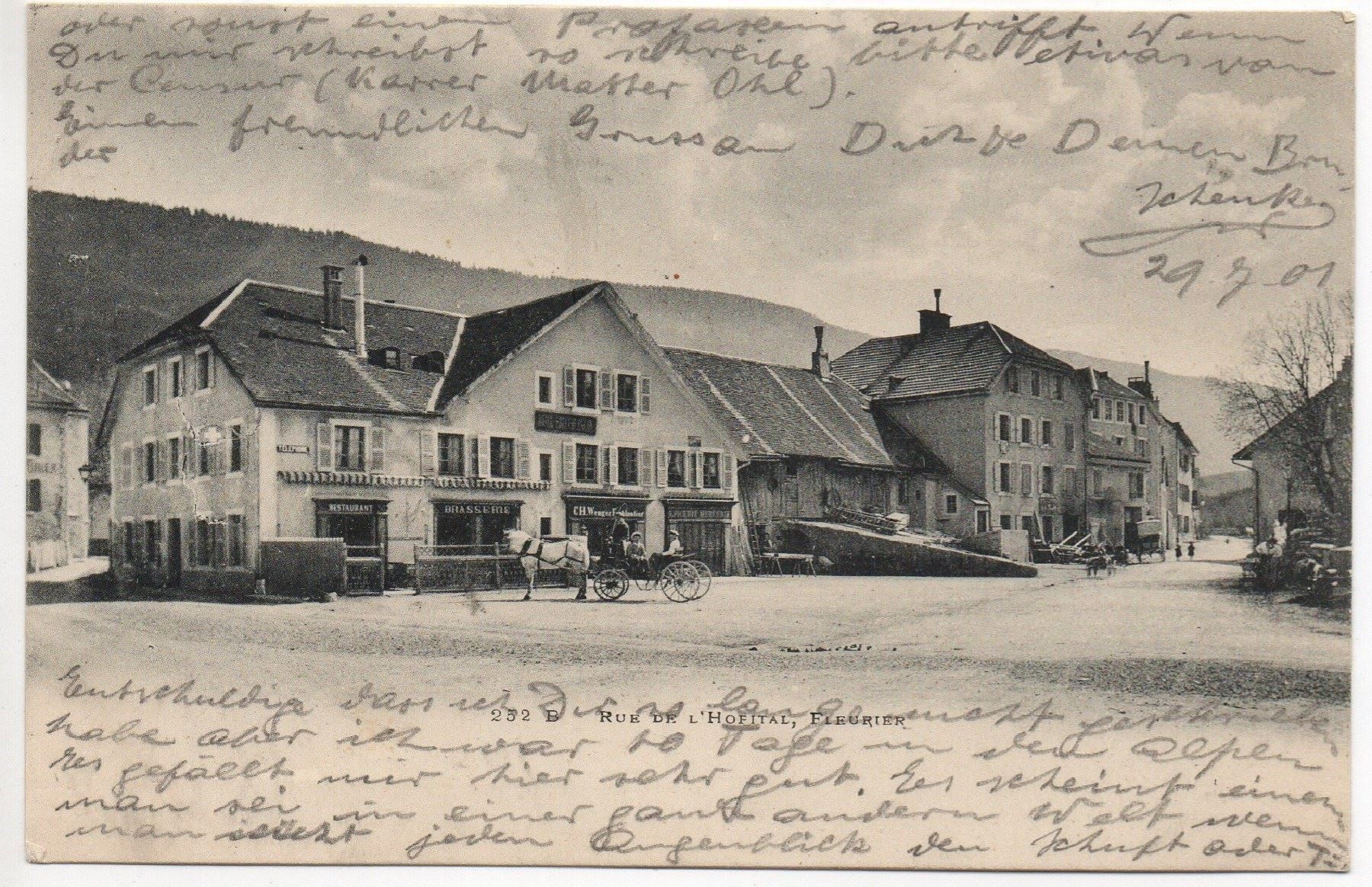 Cartoline postali: FLEURIER Restaurant Brasserie, Kutsche – Usato da Jona venduto da philajona