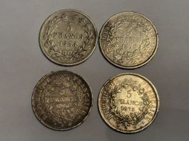 4 Silbermünzen 5 Francs Frankreich 