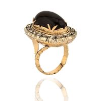 Antiker Art-Nouveau-Ring aus Gelbgold, Bernstein und Diamant