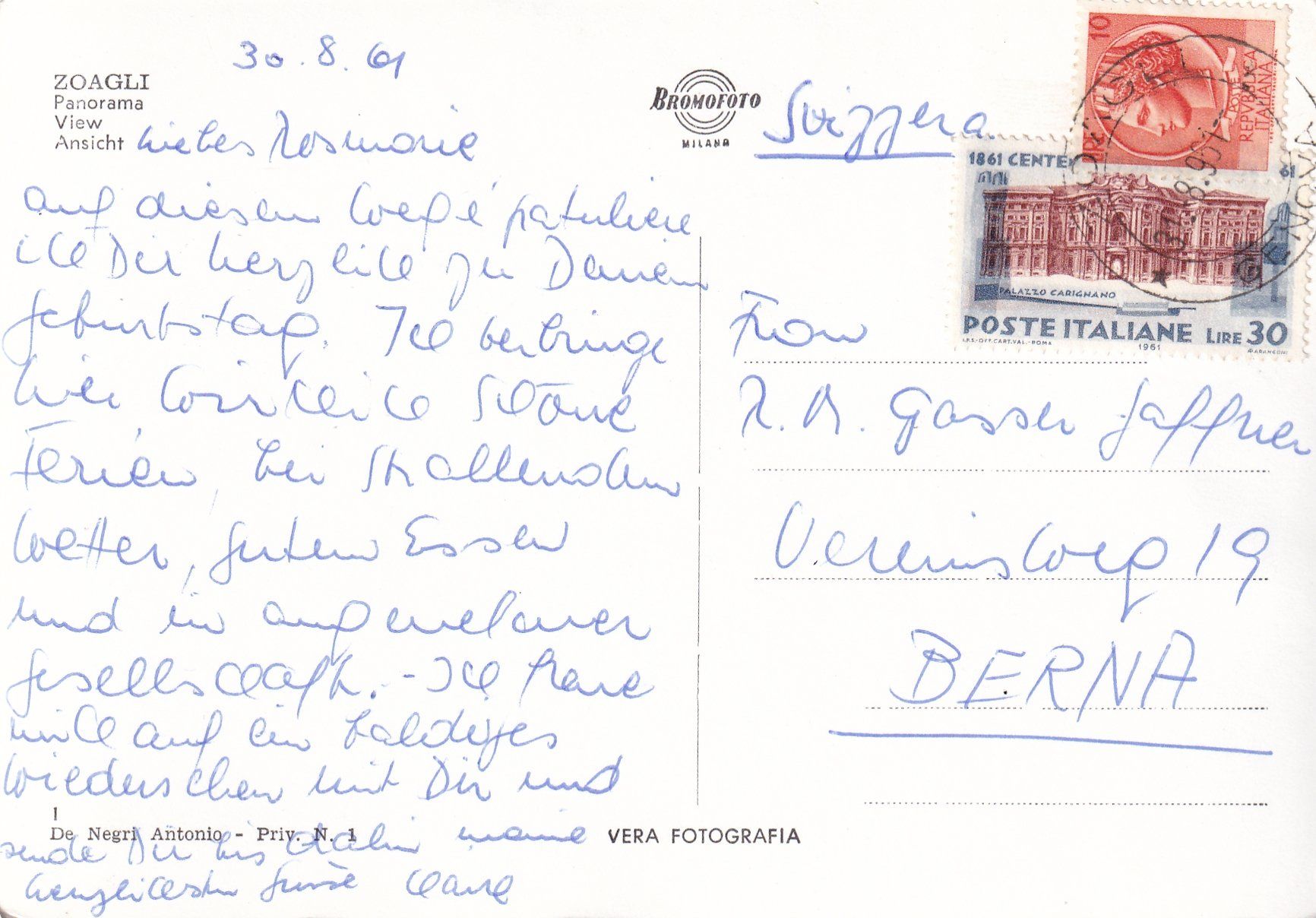 Cartoline postali: Zoagli (Panorama) /mp – Usato da Hombrechtikon venduto da Rudolf07 1