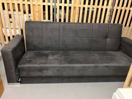 Bettsofa Galeras, Stoff, grau mit Bettkasten, neuwertig