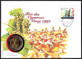 Fête des Vignerons Vevey 1999 mit Sonder-Fünfliber, rar