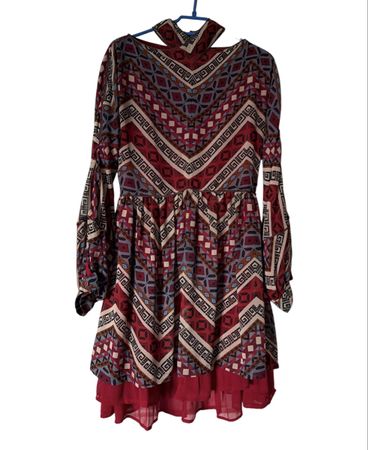 Preppy Dress Geometric Print Long Sleeve Size Medium