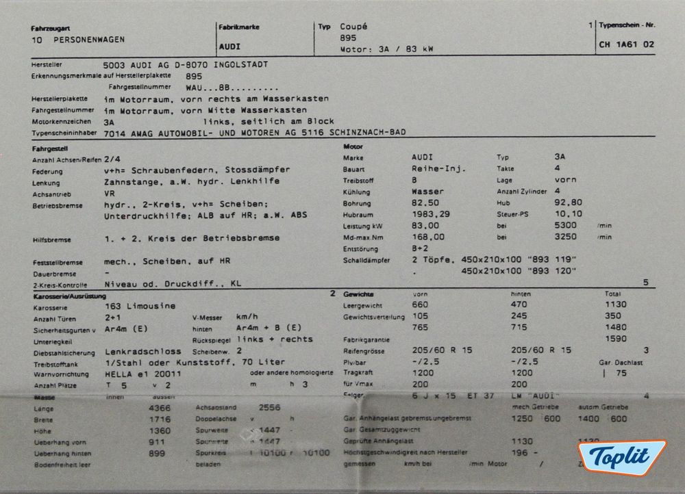 Typenschein Audi A3