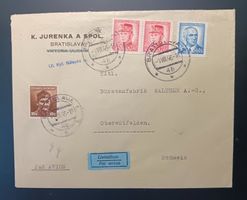 Tschechoslowakei Flugbrief nach OBERENTFELDEN 1946