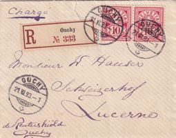 Wertziffer R.Brief mit Paar 61A von OUCHY 21.VI.93