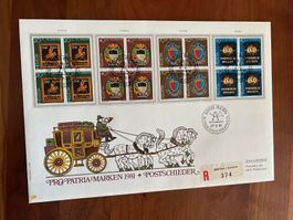 Grossbrief Pro Patria Wappen Vierblöcke 1981 FDC (F13)
