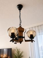 Suspension style Japandi en bois massif et verre fumé