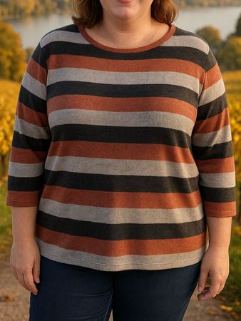 Pullover Gr. XL ¾-Ärmel Streifen trendy 1001