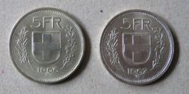 2 x Fr. 5.-  1966 und 1967  Silber
