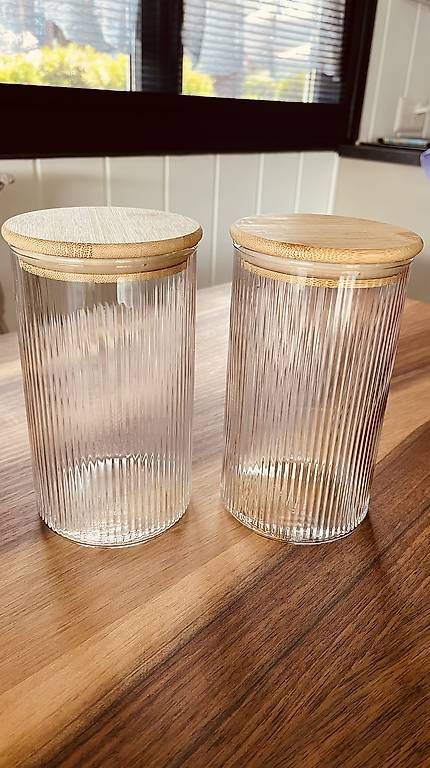 Gläser: Glasdose mit Bambusdeckel – Gebraucht aus Düdingen von Tibi1966