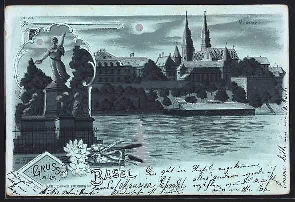 Cartes postales: Mondschein-Lithographie Basel, Münster, – D'occasion à Berlin par bartko-reher