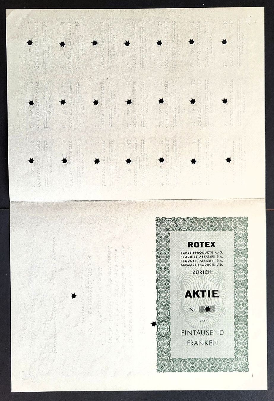 Documenti: Aktie Rotex, Zürich - 1939 – Usato da Gossau ZH venduto da granby 2