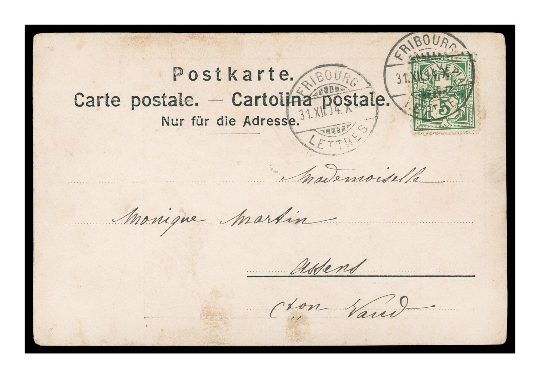 Cartoline postali: FRIBOURG - 1904 "Église de Notre Dame" – Usato da Onex venduto da gonsla01 1