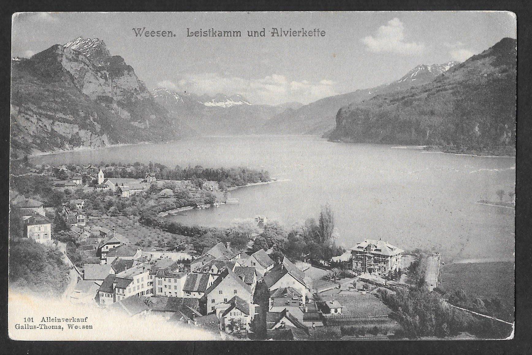 Cartoline postali: Weesen Teilansicht mit See – Usato da Olten venduto da clotaldi