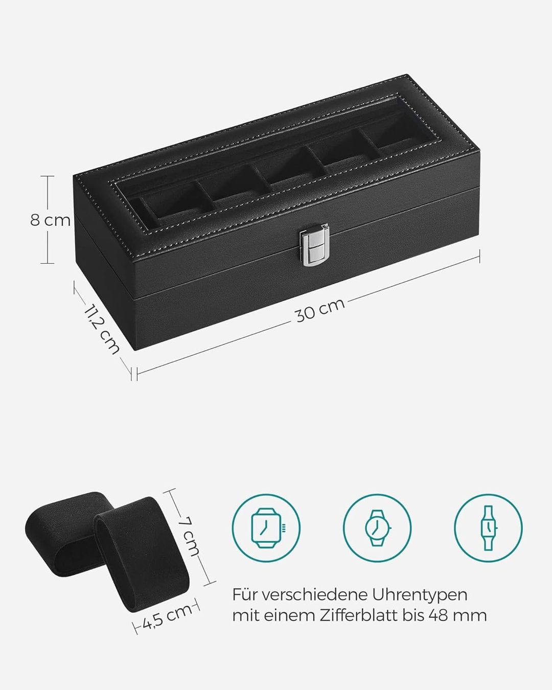 Scatole porta orologi: Uhrenbox schwarz 6 Fächer Glasdeckel elegant Box – Nuovo e nell'imballaggio originale da Wittenbach venduto da SELVARO 3