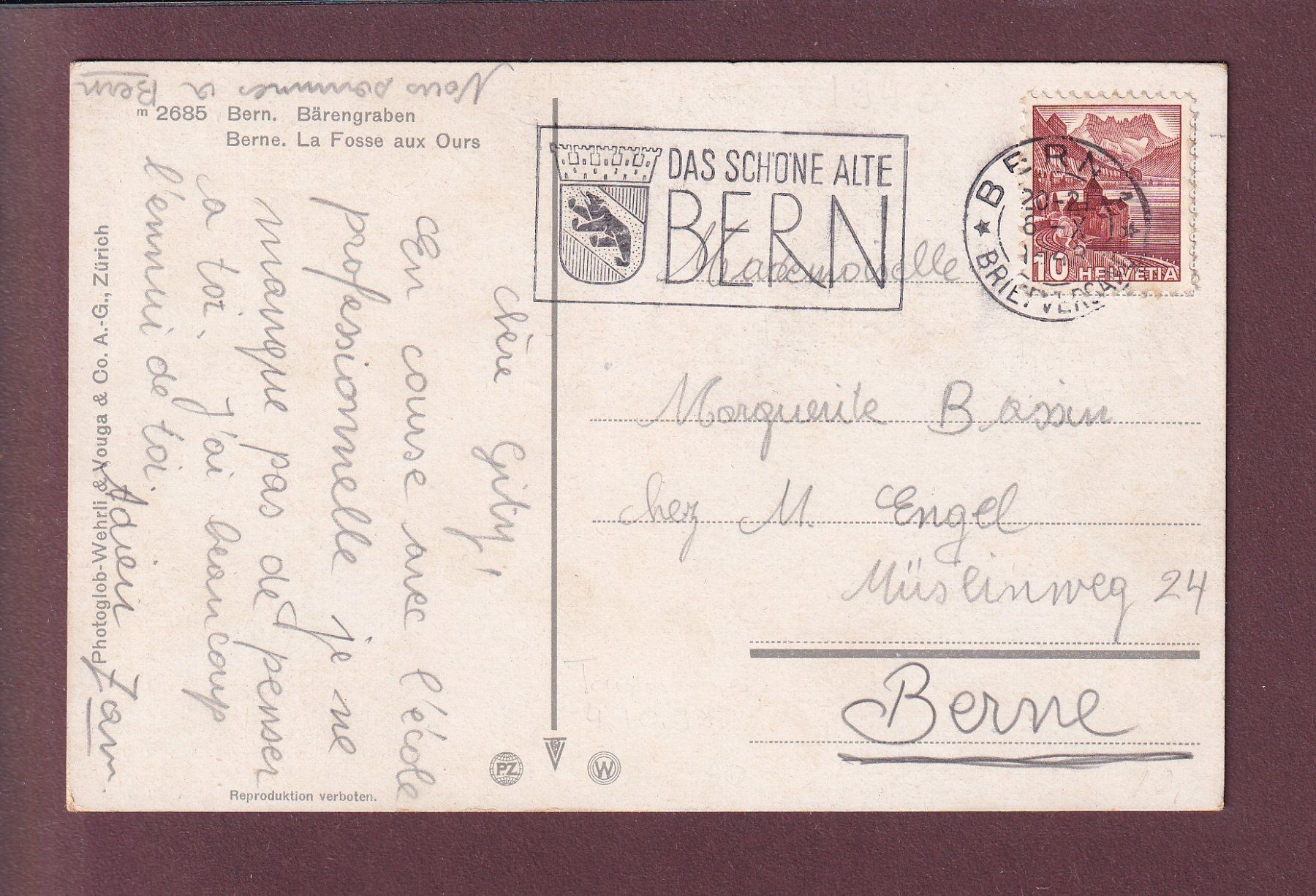 Cartoline postali: BERN - Bärengraben - 1943 – Usato da Pully venduto da nicecards 1