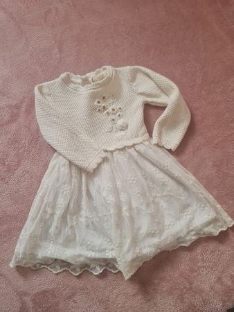 Kleid weiss Grösse 62/68 Blumenmuster Spitze Strick Next