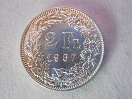 2 Fr. 1967 silber  unz/stgl Prachtsstück