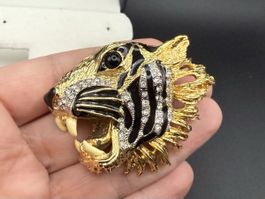 Vintage-Tigerkopf-Strass-Brosche